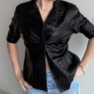 Vintage‎ Jones New York Short Sleeve Genuine Leather Button Front Top